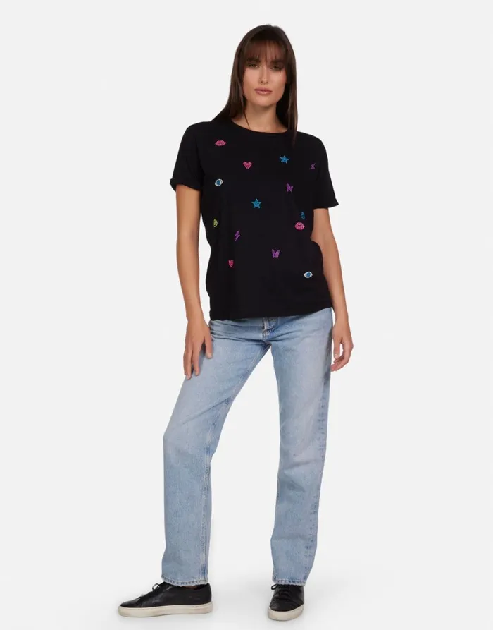 Women039s Edda Neon Stud Elements Black Lauren Moshi Short Sleeve