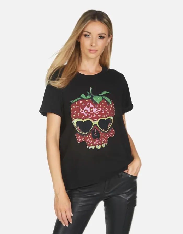 Women039s Edda X Strawberry Skull Black Lauren Moshi Short Sleeve