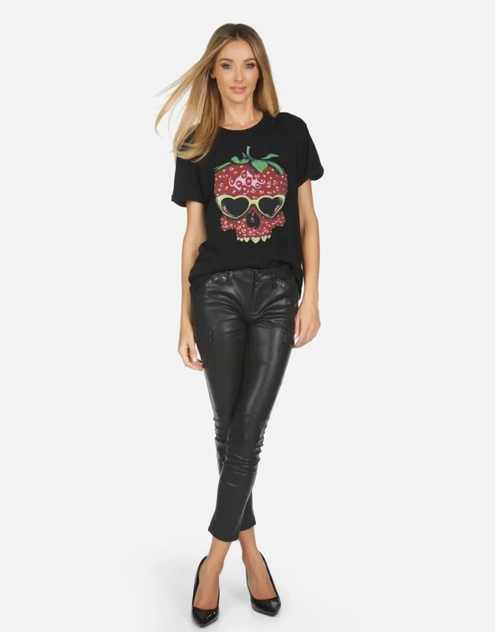 Women039s Edda X Strawberry Skull Black Lauren Moshi Short Sleeve