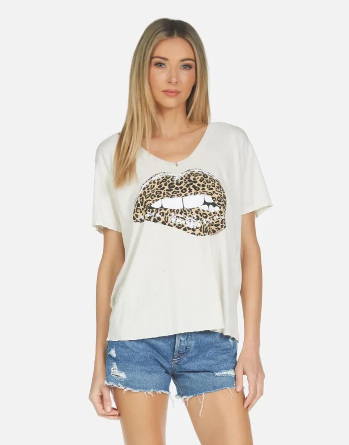 Women039s Elara Leopard Lip Ivory Lauren Moshi Short Sleeve