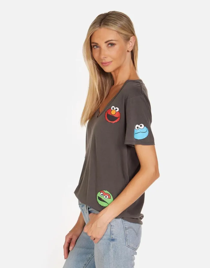 Women039s Elara Sesame Street Faces Pigment Black Lauren Moshi Short Sleeve