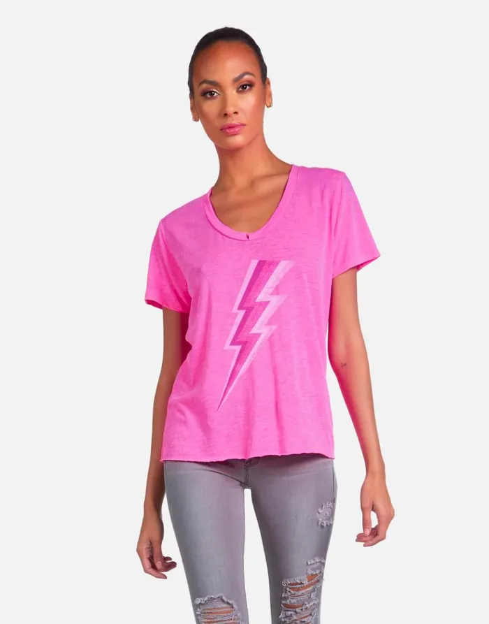 Women039s Elara X Pink Lightning Bolt Neon Pink Lauren Moshi Short Sleeve