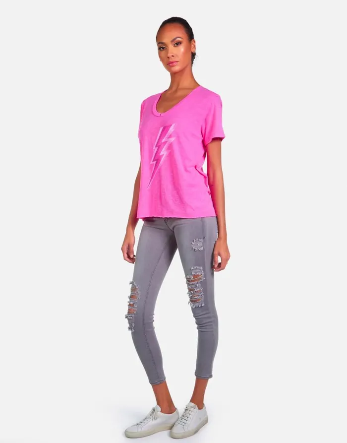 Women039s Elara X Pink Lightning Bolt Neon Pink Lauren Moshi Short Sleeve