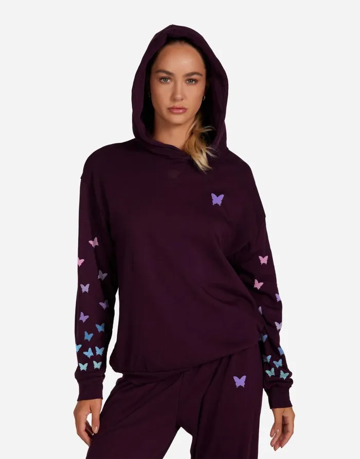 Women039s Harmony Ombre Butterfly Happyface Burgundy Lauren Moshi Hoodies