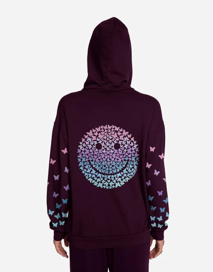 Women039s Harmony Ombre Butterfly Happyface Burgundy Lauren Moshi Hoodies