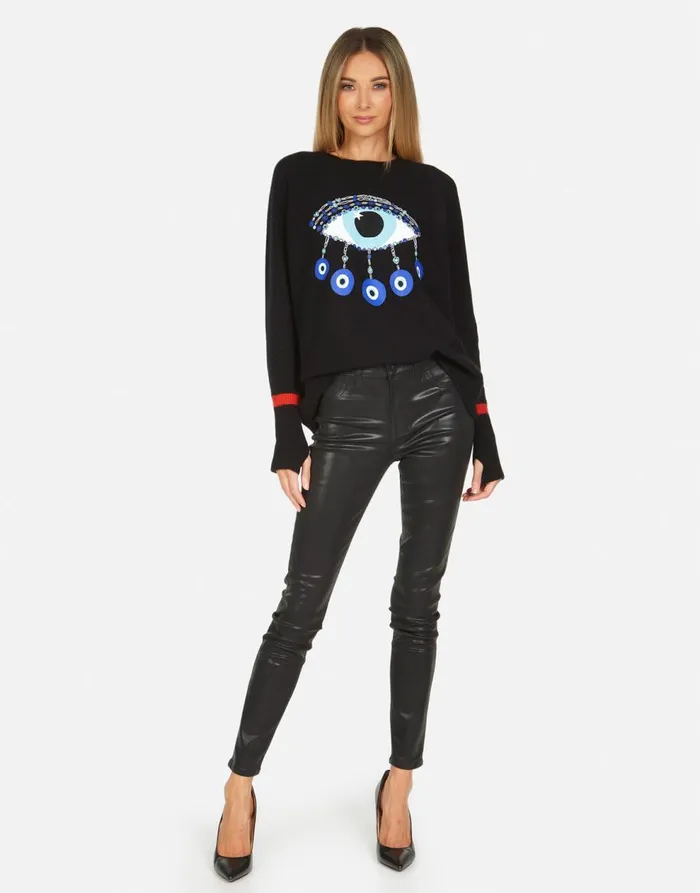Women039s Inez Chain Evil Eye Black Tomato Lauren Moshi Sweaters and Knits