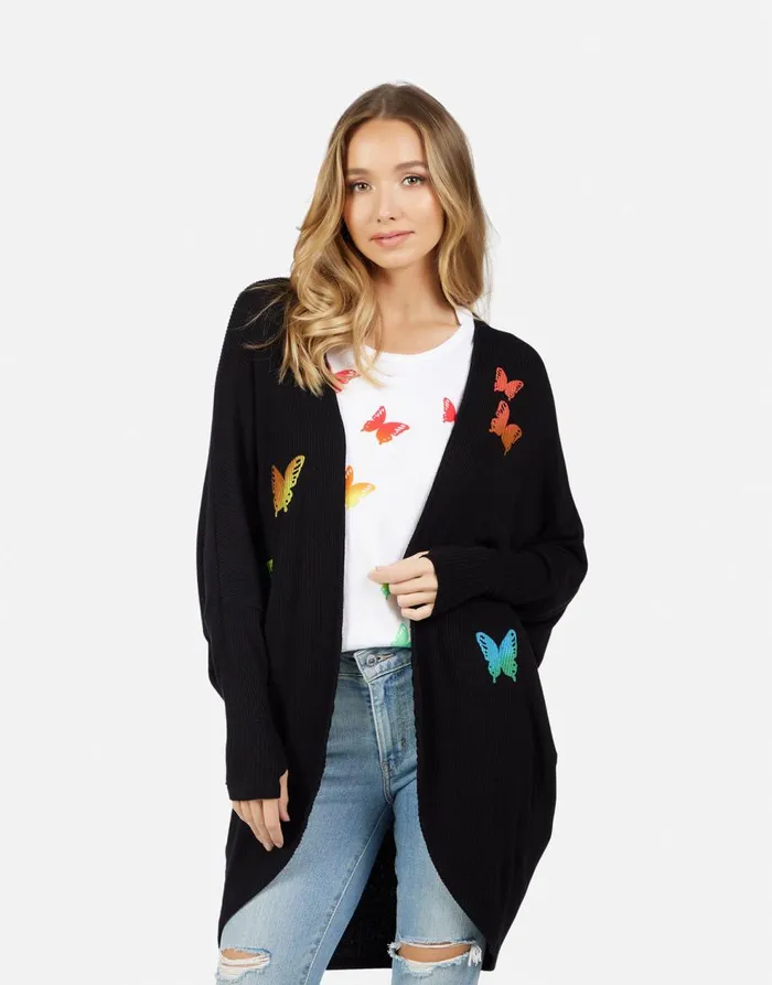 Women039s Irina Rainbow Butterflies Black Lauren Moshi Sweaters and Knits