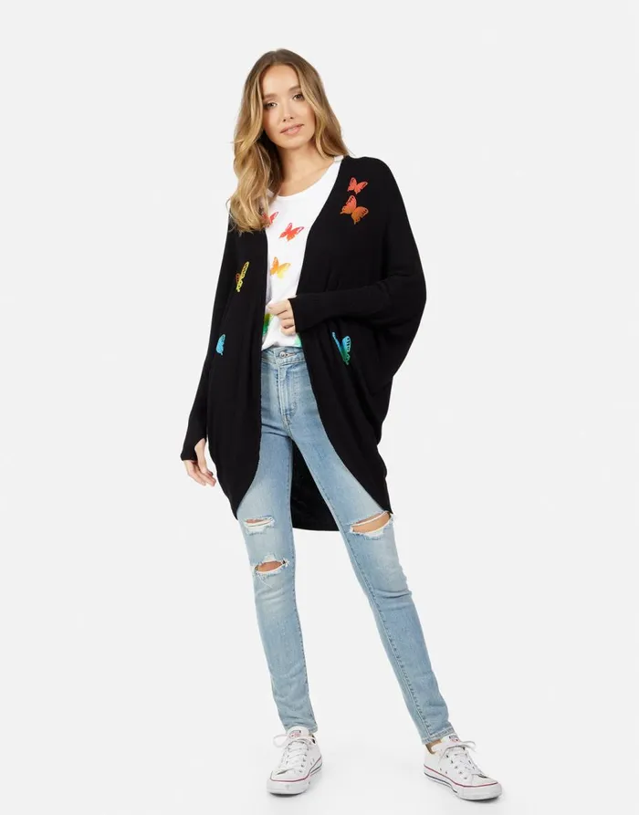 Women039s Irina Rainbow Butterflies Black Lauren Moshi Sweaters and Knits