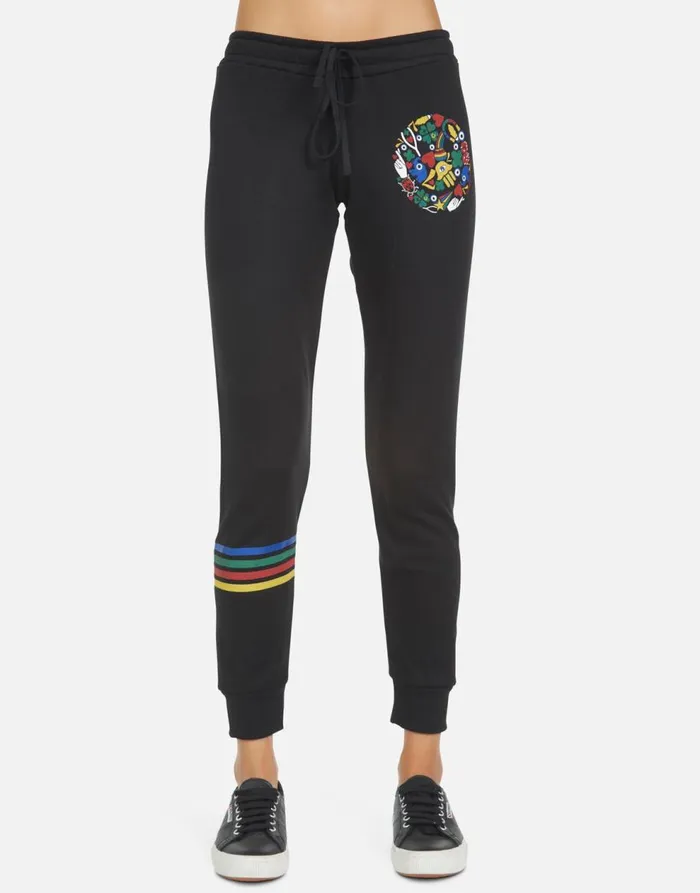 Women039s Jess Lucky Happy Face Black Lauren Moshi Long Sweatpants