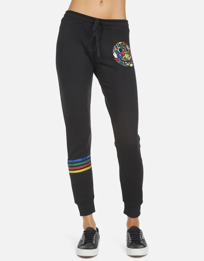 Women039s Jess Lucky Happy Face Black Lauren Moshi Long Sweatpants
