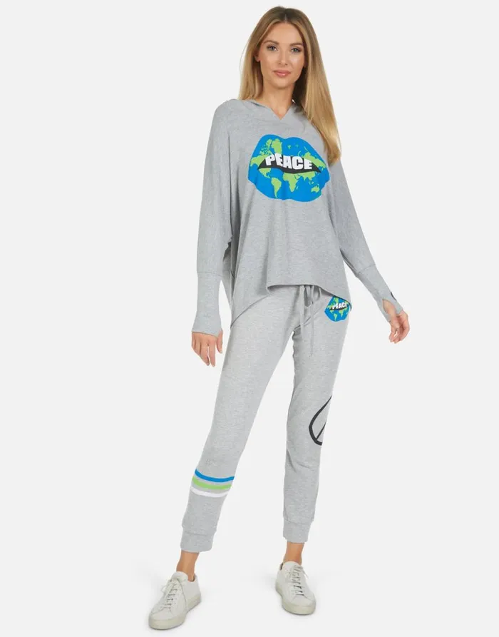 Women039s Kizzy World Peace Lips Heather Grey Lauren Moshi Long Sweatpants