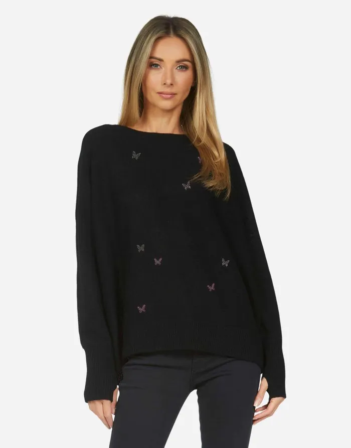 Women039s Ladona X Crystal Butterflies Black Lauren Moshi Long Sleeve