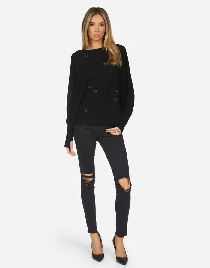 Women039s Ladona X Crystal Butterflies Black Lauren Moshi Long Sleeve