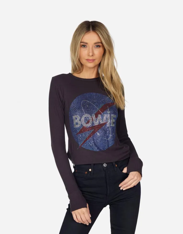 Women039s McKinley Crystal Bowie Space Black Lauren Moshi Long Sleeve