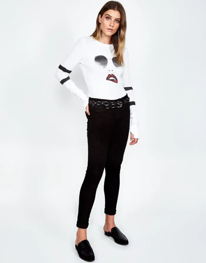 Women039s McKinley Pierced Biting Lip Face White Lauren Moshi Long Sleeve