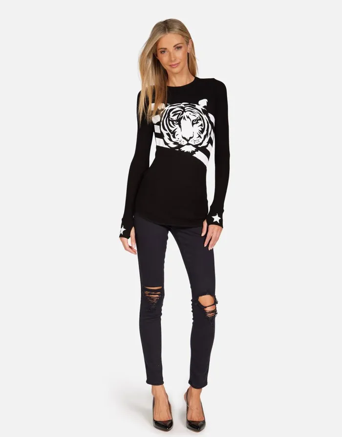 Women039s McKinley Tiger Stars U0026 Stripes Black Lauren Moshi Long Sleeve