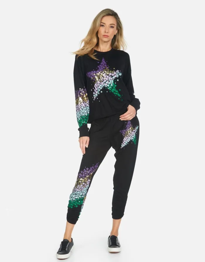 Women039s Mimi Star Confetti Black Lauren Moshi Crop Sweatpants