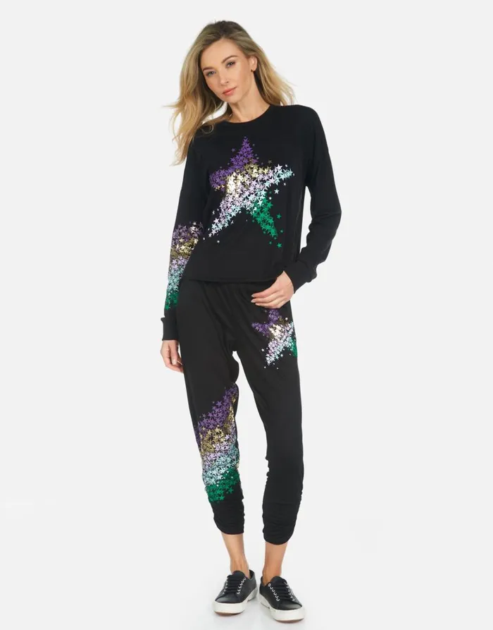 Women039s Mimi Star Confetti Black Lauren Moshi Crop Sweatpants