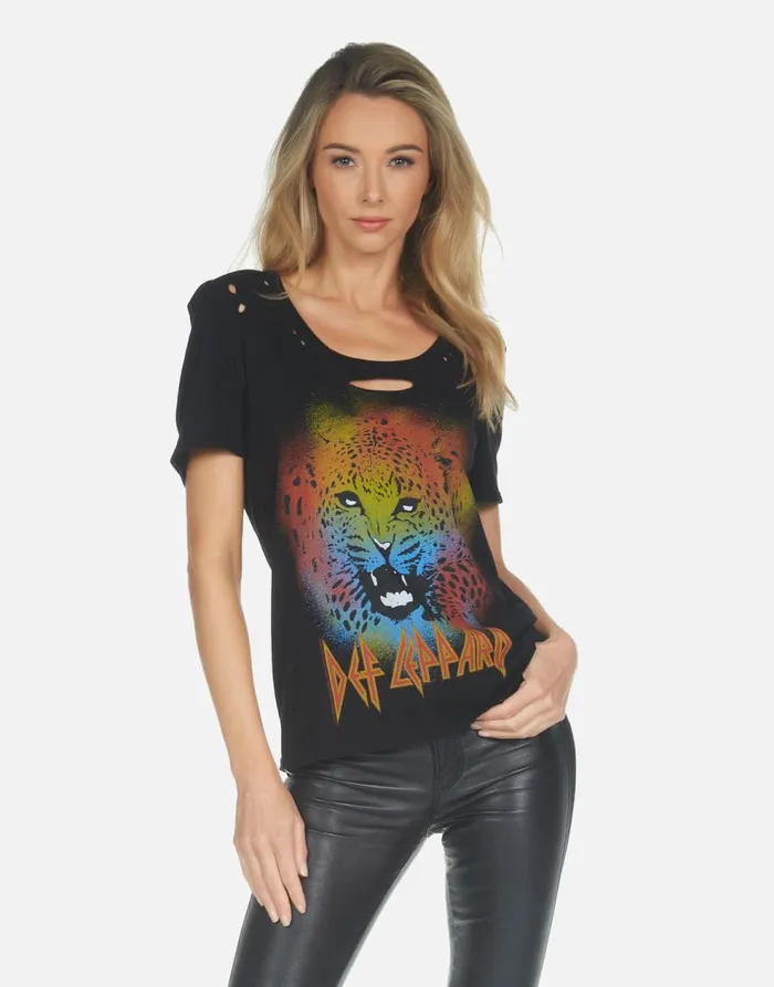 Women039s Myra Def Leppard Leopard Black Lauren Moshi Short Sleeve