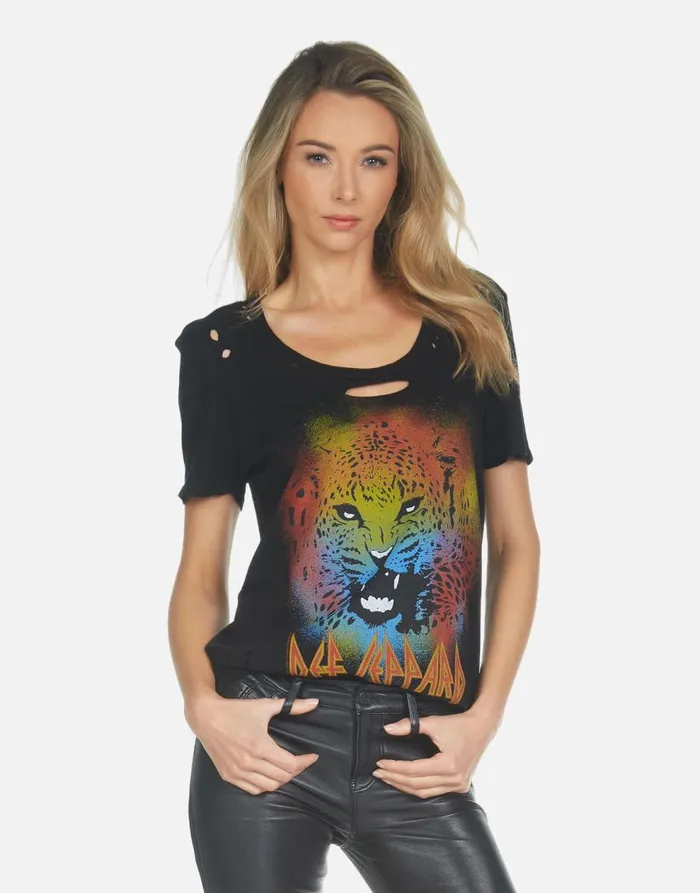 Women039s Myra Def Leppard Leopard Black Lauren Moshi Short Sleeve