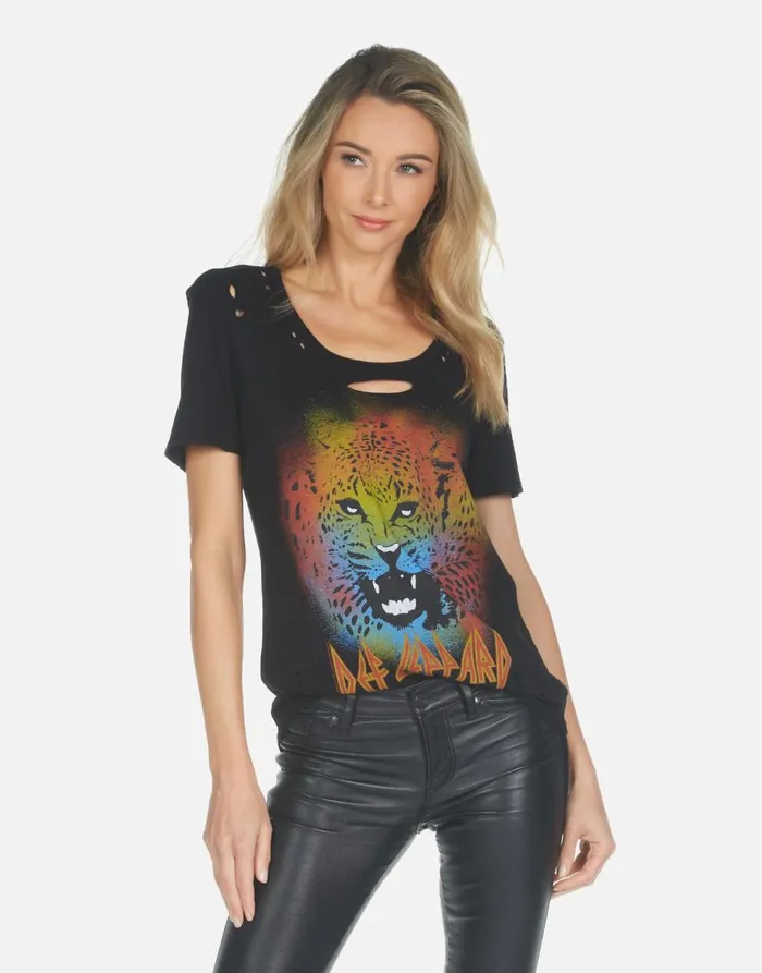 Women039s Myra Def Leppard Leopard Black Lauren Moshi Short Sleeve