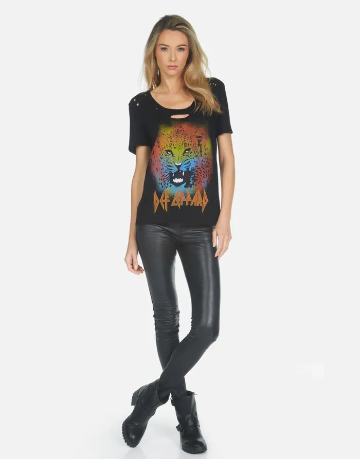 Women039s Myra Def Leppard Leopard Black Lauren Moshi Short Sleeve