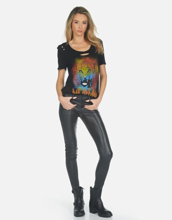 Women039s Myra Def Leppard Leopard Black Lauren Moshi Short Sleeve