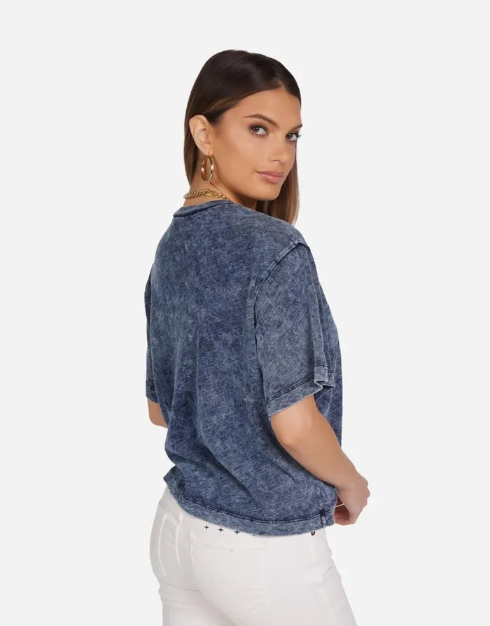 Women039s Rue Charm Peace Sign Acid Denim Lauren Moshi Short Sleeve