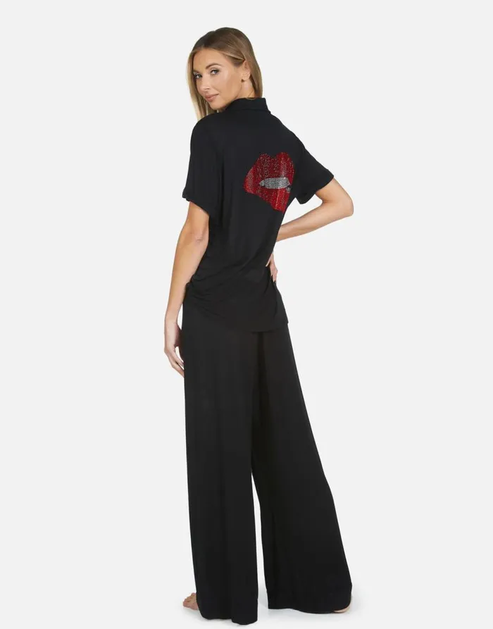 Women039s Waverly X Crystal Biting Lip Black Lauren Moshi Short Sleeve