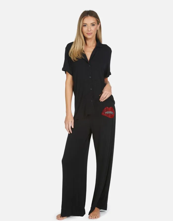 Women039s Waverly X Crystal Biting Lip Black Lauren Moshi Short Sleeve