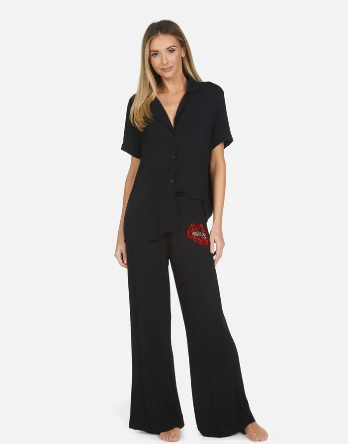 Women039s Waverly X Crystal Biting Lip Black Lauren Moshi Short Sleeve
