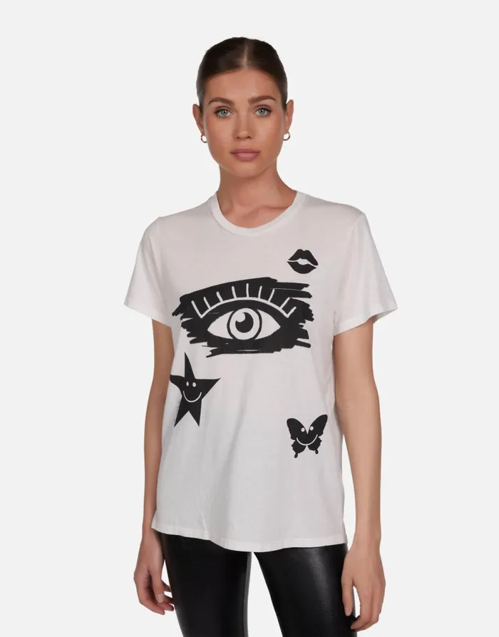 Women039s Wolf Scribble Eye Elements Milk Lauren Moshi Short Sleeve