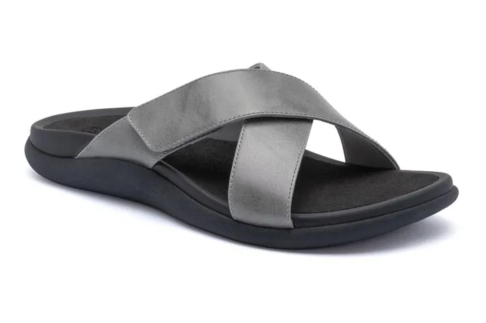 Women ABEO Footwear Sandals Laguna Slide Silver Leather