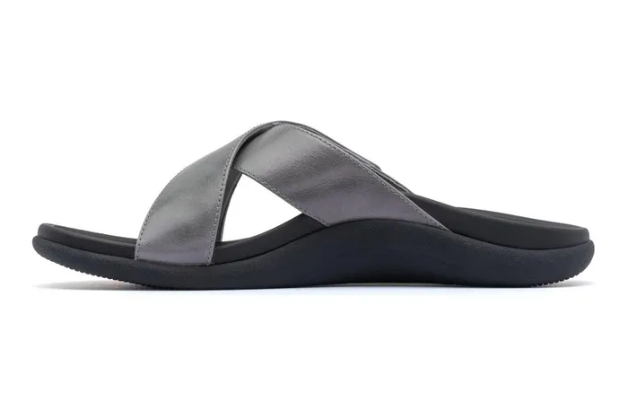 Women ABEO Footwear Sandals Laguna Slide Silver Leather