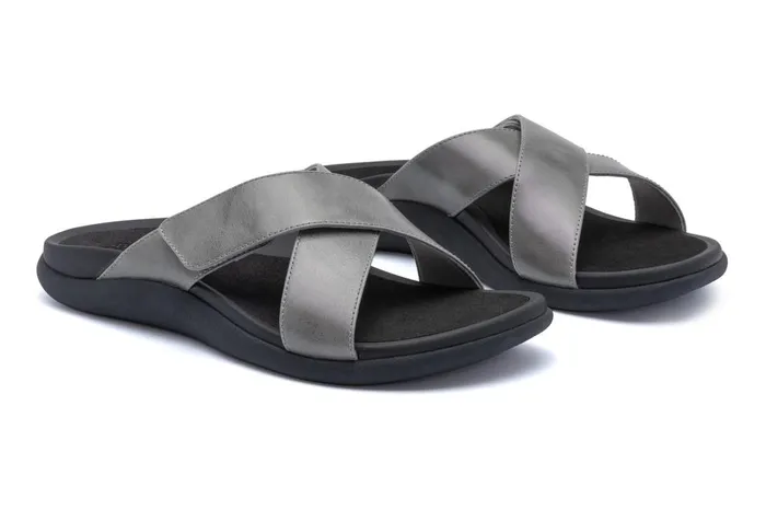 Women ABEO Footwear Sandals Laguna Slide Silver Leather