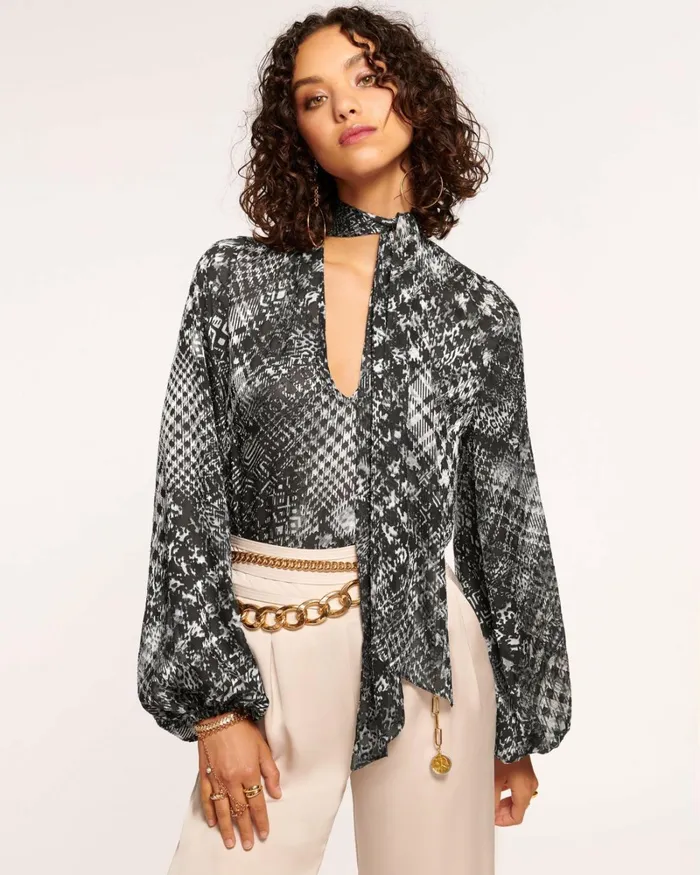 Women Aliyah VNeck Blouse Houndstooth Burnout Ramy Brook Tops