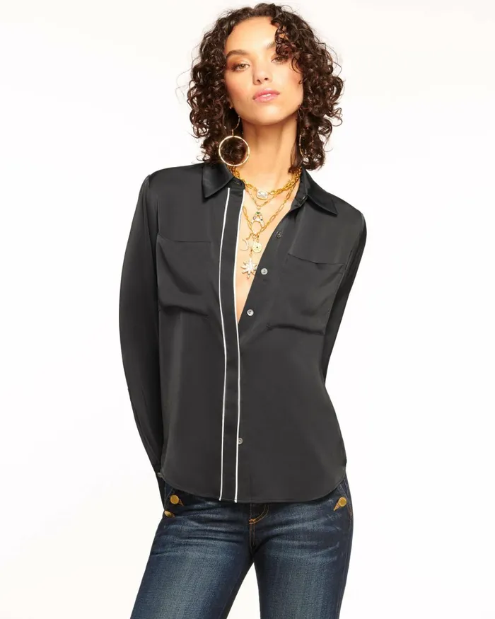 Women Aliza Button Down Shirt Black Ramy Brook Tops