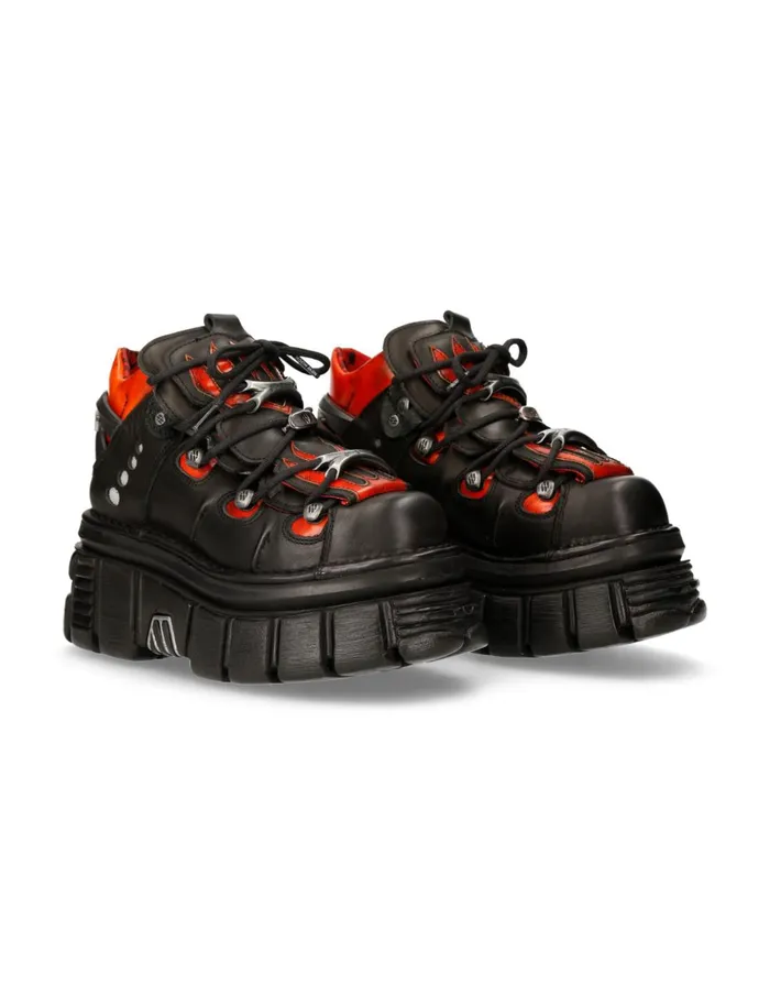 Women Ankle Boot Black Tower With Laces MMet011C11 New Rock Platform
