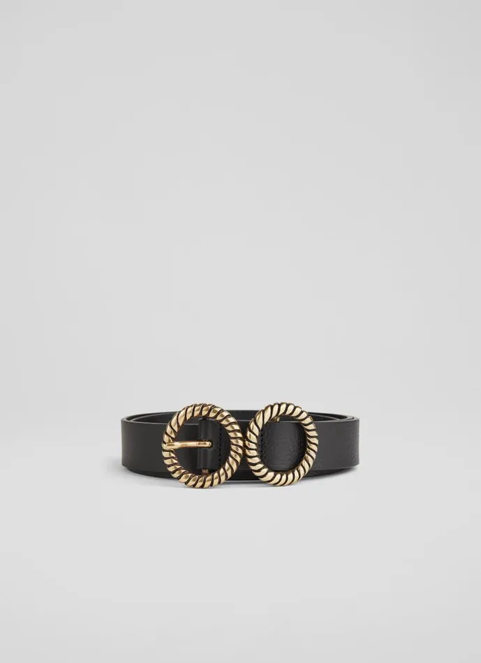 Women Belts LKBennett Arlo Black Leather Double Metal Twist Belt