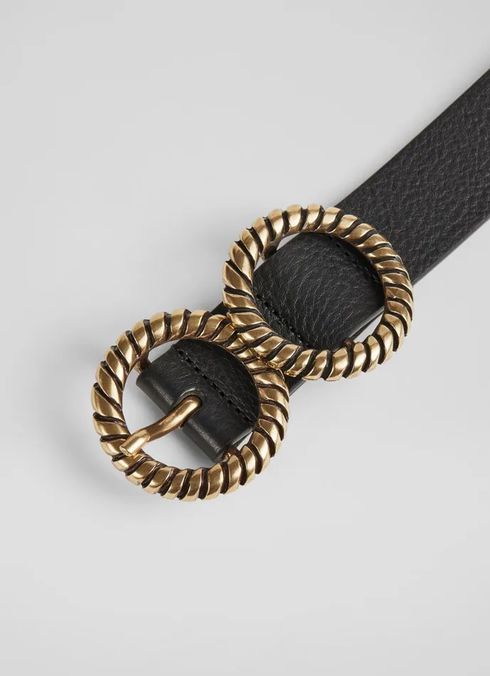 Women Belts LKBennett Arlo Black Leather Double Metal Twist Belt