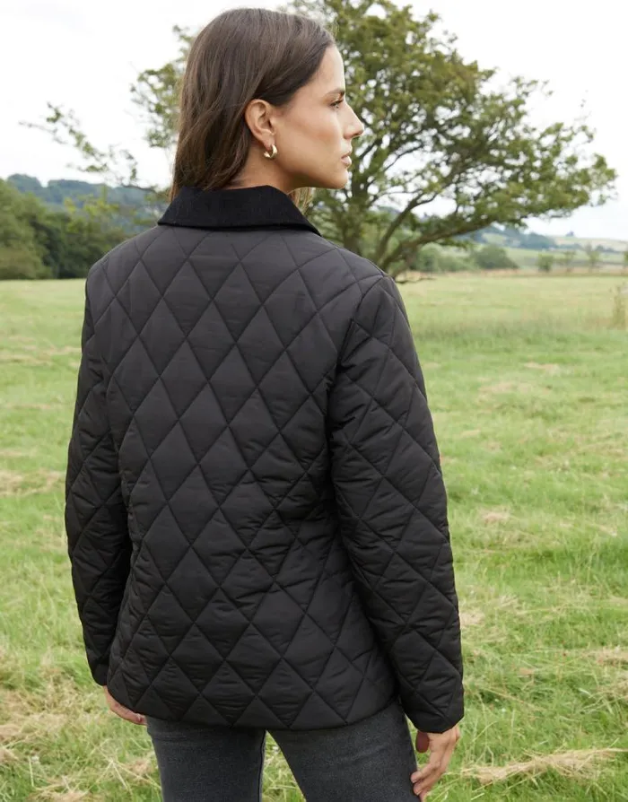 Women Black Cord Collar Diamond Quilted Heritage Jacket Threadbare Jackets Women Black Cord Collar Diamond Quilted Heritage Jacket Threadbare Jackets