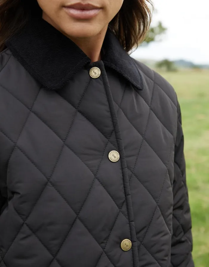 Women Black Cord Collar Diamond Quilted Heritage Jacket Threadbare Jackets Women Black Cord Collar Diamond Quilted Heritage Jacket Threadbare Jackets