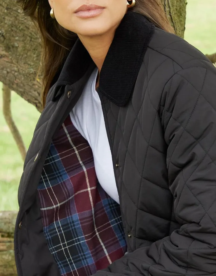 Women Black Cord Collar Diamond Quilted Heritage Jacket Threadbare Jackets Women Black Cord Collar Diamond Quilted Heritage Jacket Threadbare Jackets