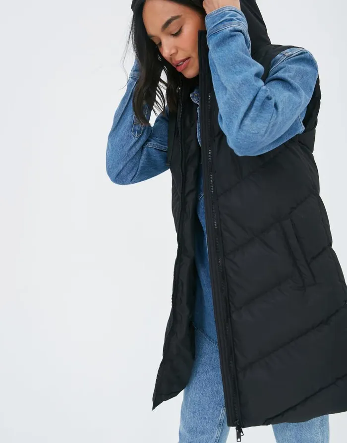 Women Black Longline Padded Gilet Threadbare Jackets Women Black Longline Padded Gilet Threadbare Jackets