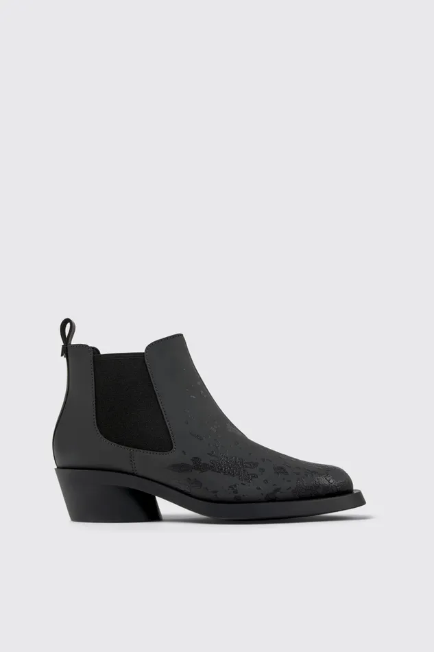 Women Bonnie Gray And Black Leather Ankle Boots Camper Ankle Boots Women Bonnie Gray And Black Leather Ankle Boots Camper Ankle Boots