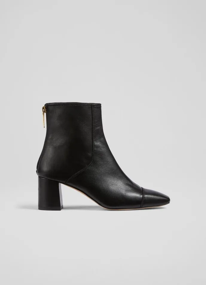 Women Boots LKBennett Maxine Black Leather StitchDetail Ankle Boots Black