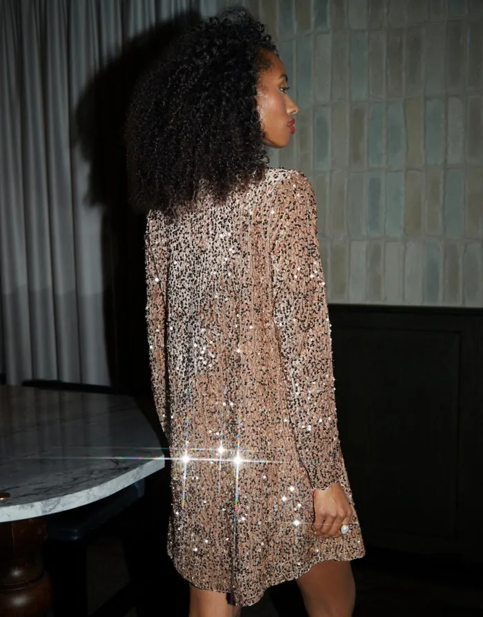 Women Bronze Sequin Velour V Neck Mini Dress Threadbare Party Dresses Women Bronze Sequin Velour V Neck Mini Dress Threadbare Party Dresses