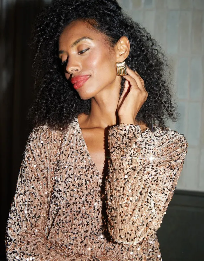 Women Bronze Sequin Velour V Neck Mini Dress Threadbare Party Dresses Women Bronze Sequin Velour V Neck Mini Dress Threadbare Party Dresses