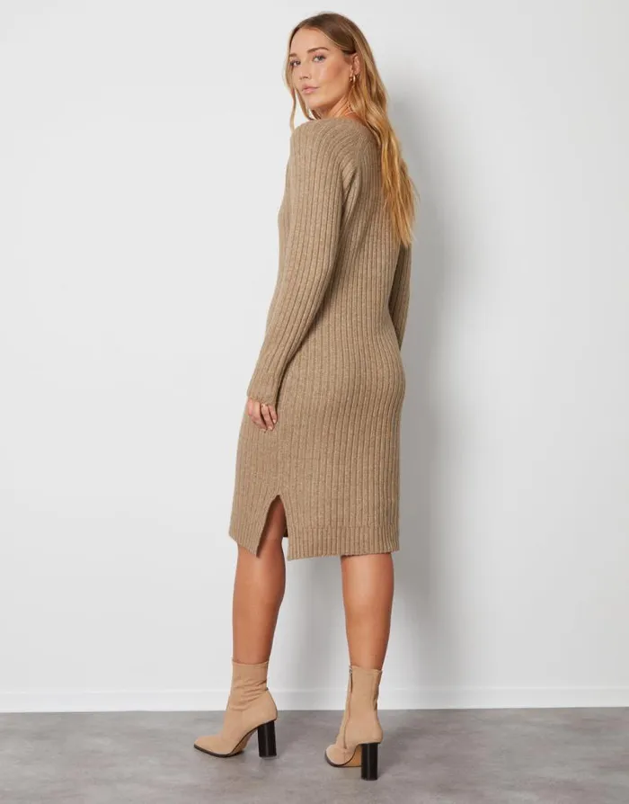 Women Camel V Neck Knitted Midi Dress Threadbare Knitted Dresses Women Camel V Neck Knitted Midi Dress Threadbare Knitted Dresses