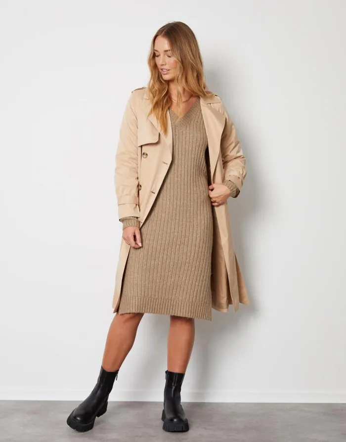 Women Camel V Neck Knitted Midi Dress Threadbare Knitted Dresses Women Camel V Neck Knitted Midi Dress Threadbare Knitted Dresses